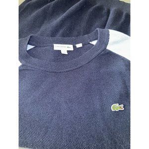 Lacoste Sweater Mens 2XL FR7 Blue Long Sleeve Crew Neck Embroidered Pullover EUC
